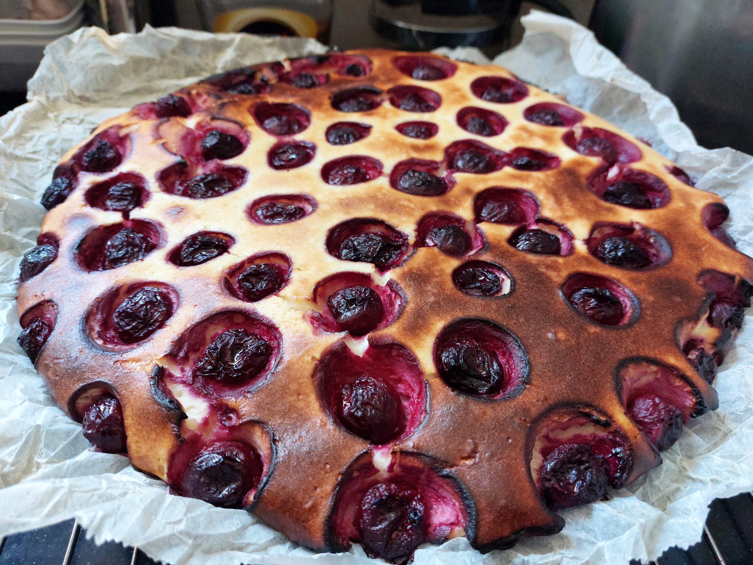 Basque burnt cheesecake with cherries