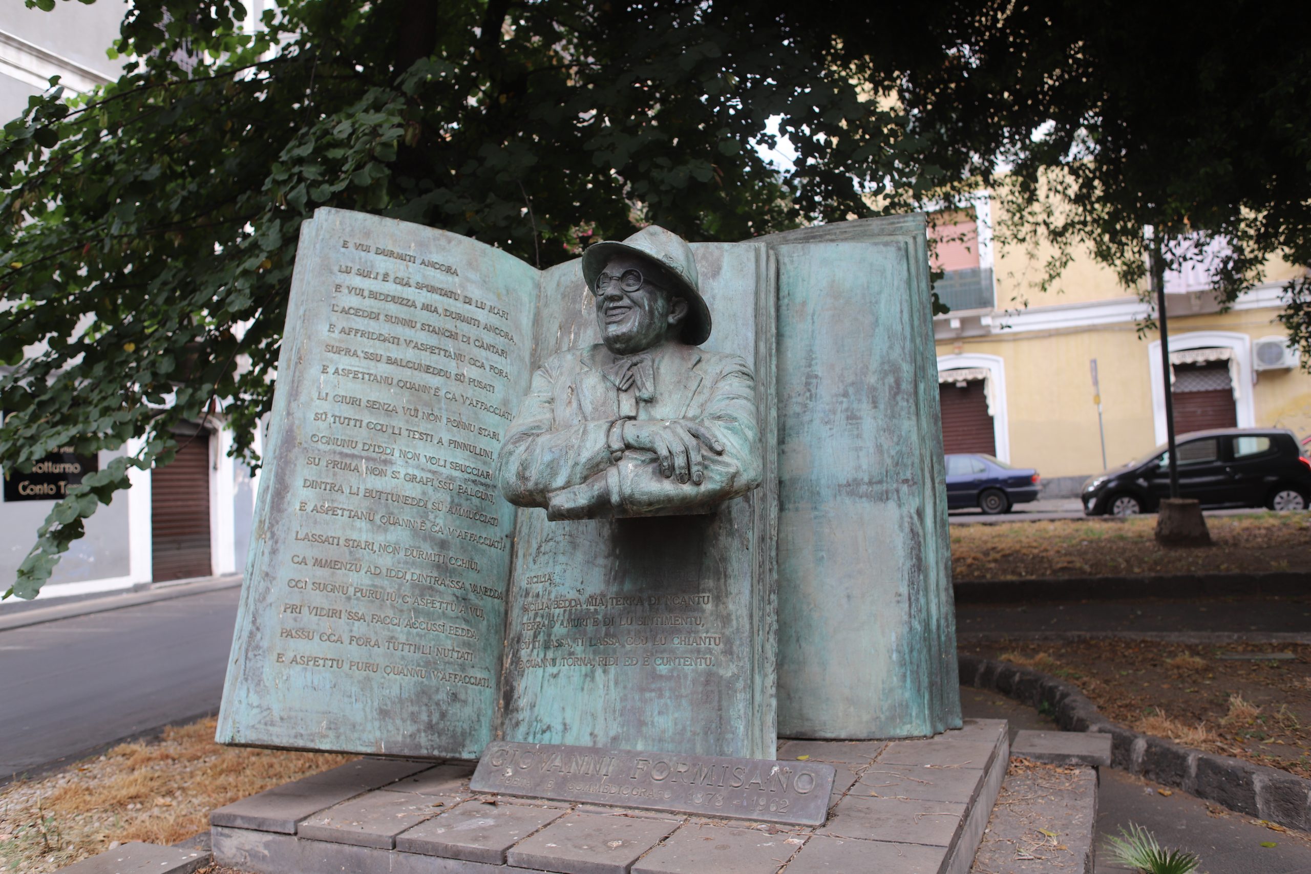 Literary tourism: Statue of Giovanni Formisano, a famous Poet in Catania, Sicily