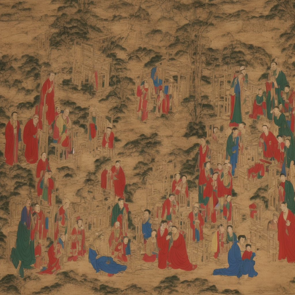 Nativity scene painted in the classic tradition of Chinese art