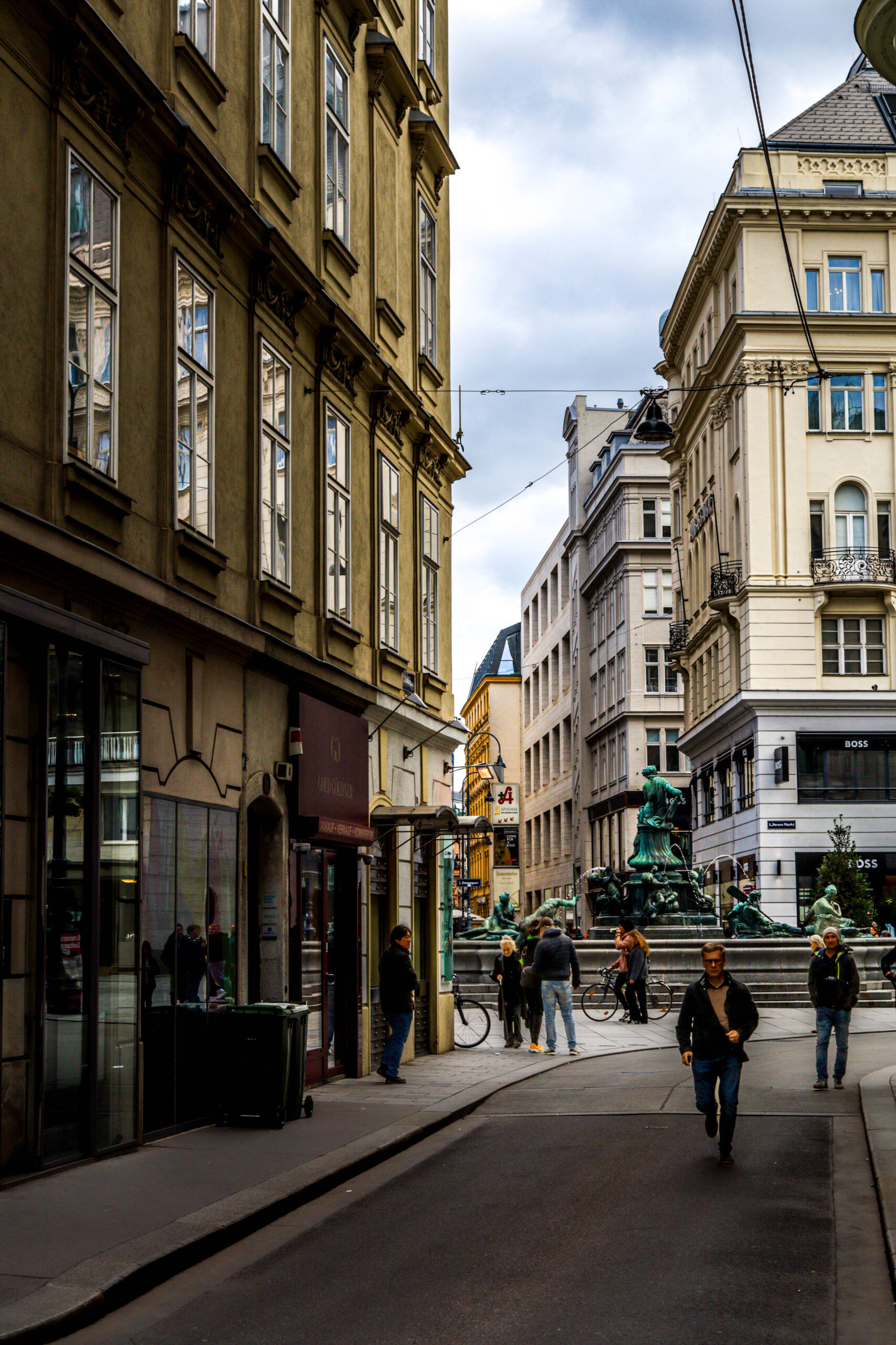 image from Vienna's Neuer Markt After the Garage: A Frame Down Plankengasse to the Donnerbrunnen