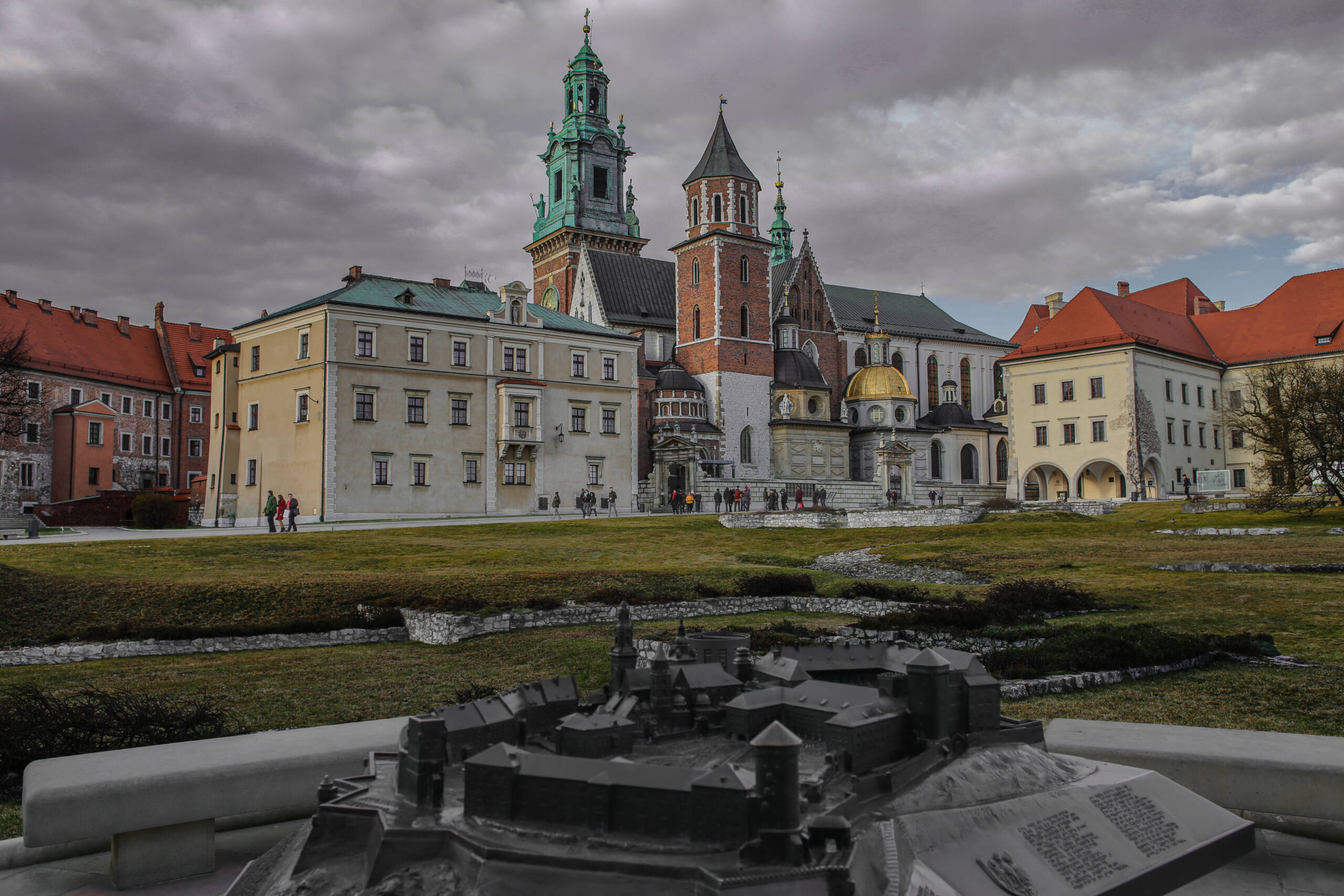 image from Wawel Hill in Kraków: The Castle, the Bronze Model, and the Churches Drawn on the Grass