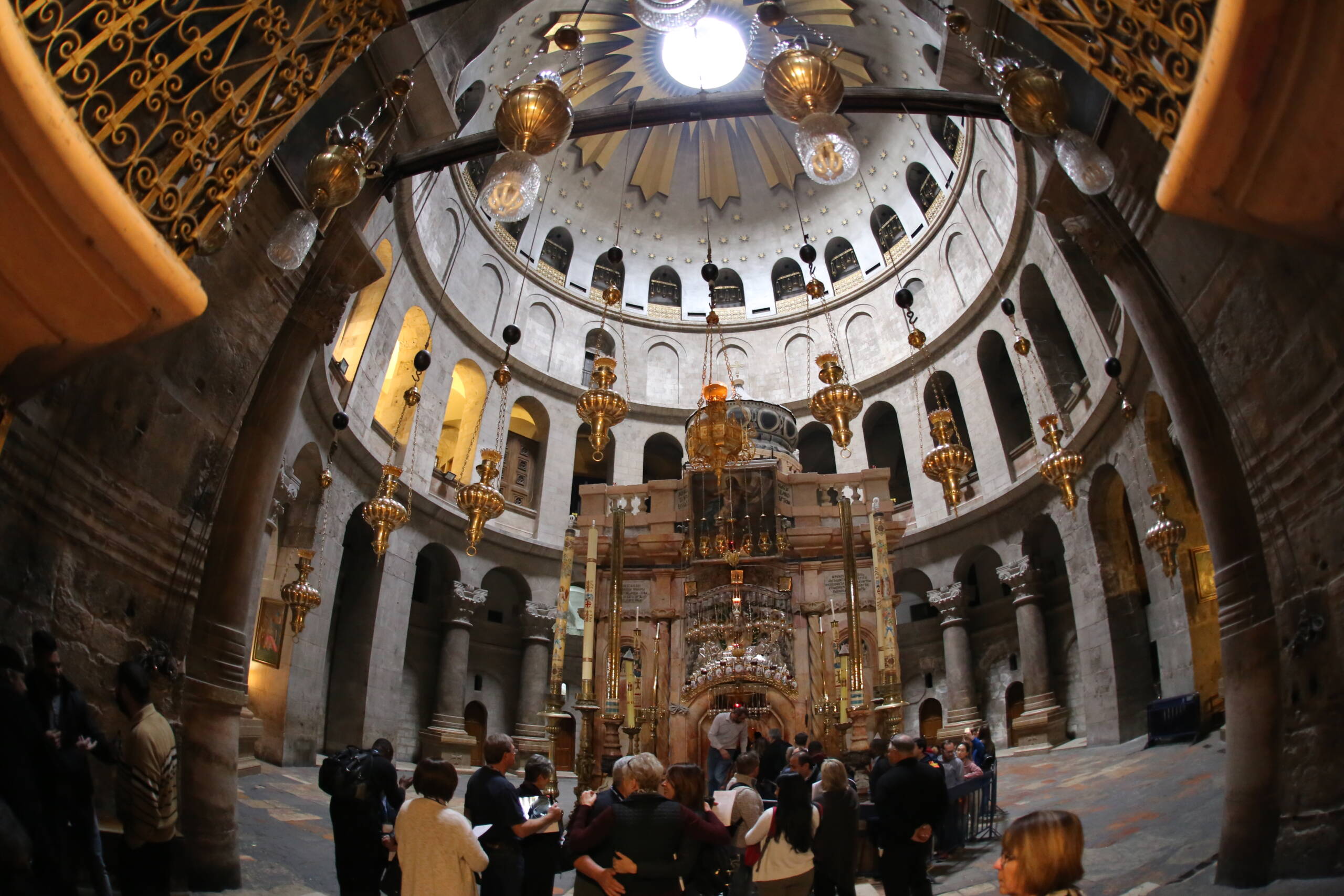 The Rotunda of the Church of the Holy Sepulchre in Jerusalem, shot on a fisheye lens